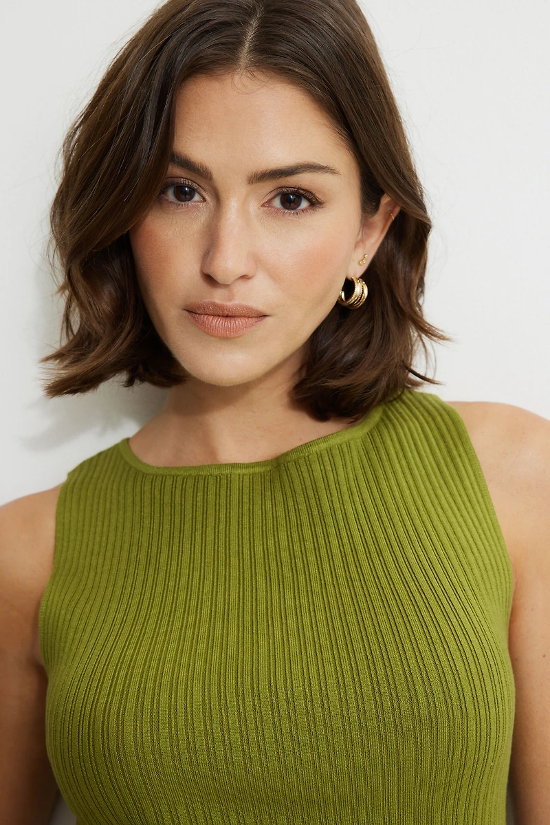 Boat Neck Pointelle Tank Top
