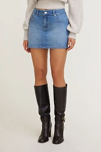 High Rise Denim Mini Skort