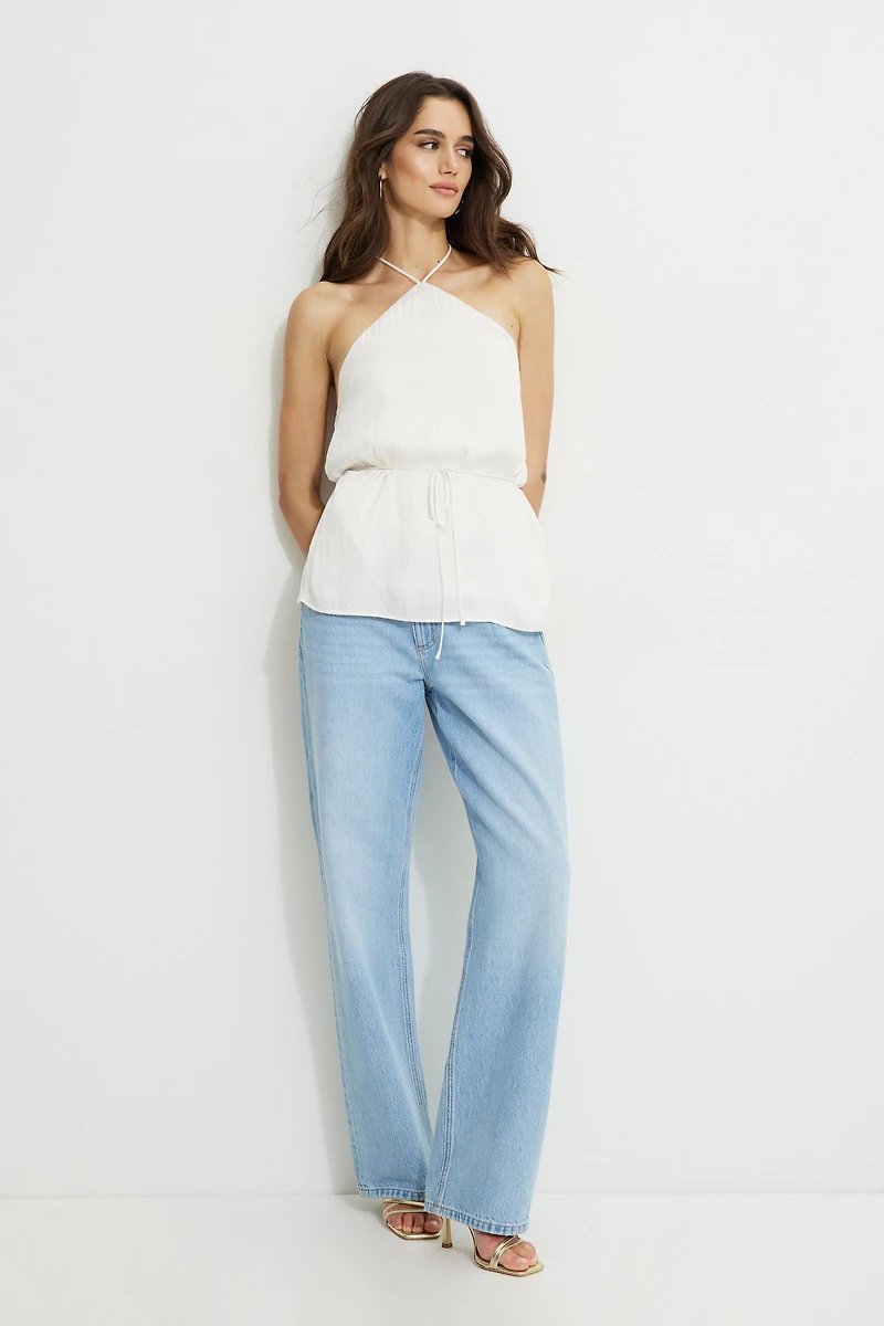Tie Waist Satin Halter Top