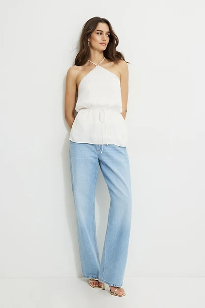 Tie Waist Satin Halter Top