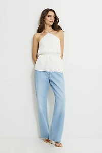 Tie Waist Satin Halter Top