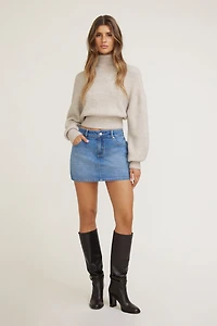 High Rise Denim Mini Skort