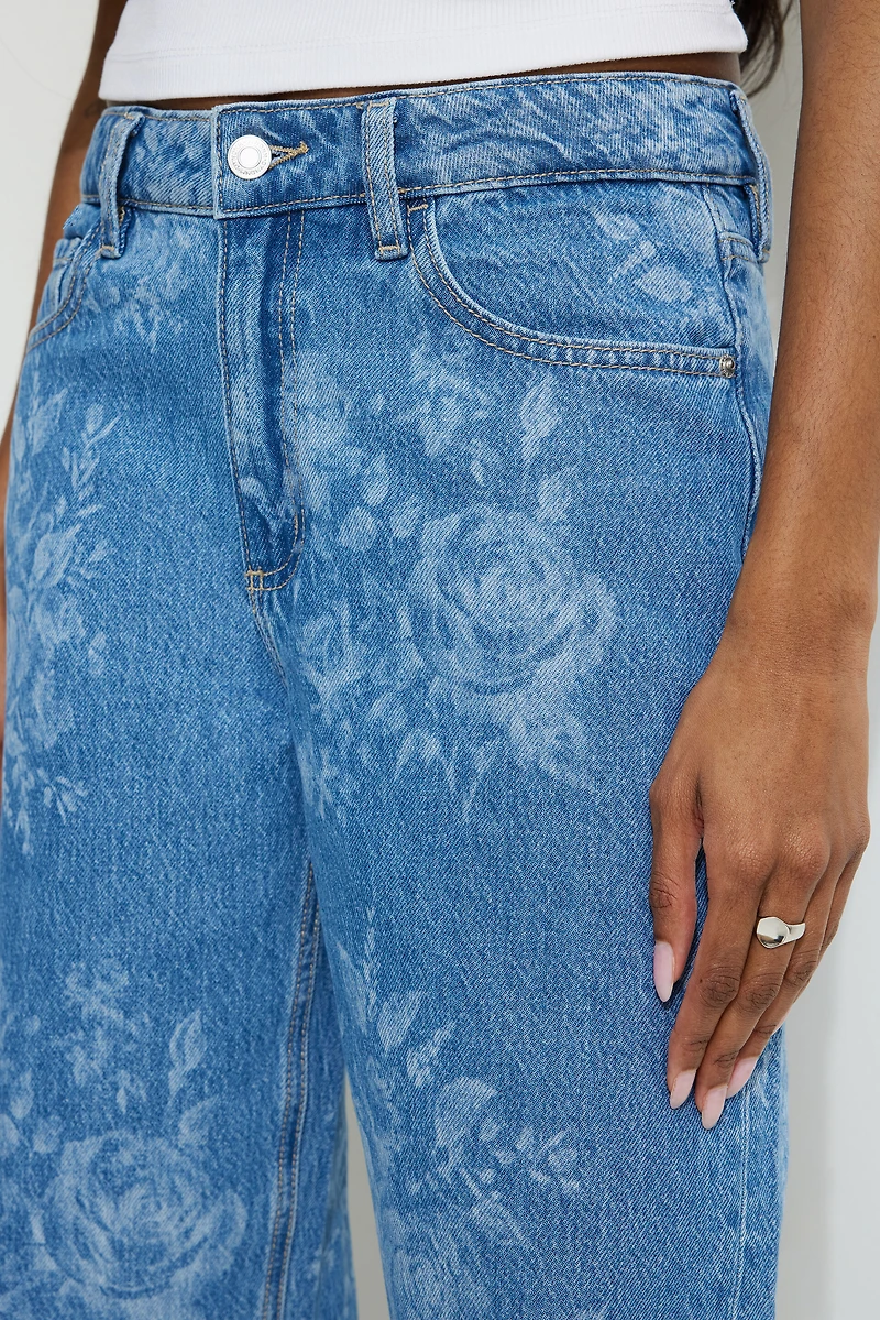 Mika Floral Mid Rise Relaxed Straight Leg Jeans