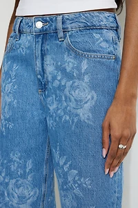 Mika Floral Mid Rise Relaxed Straight Leg Jeans