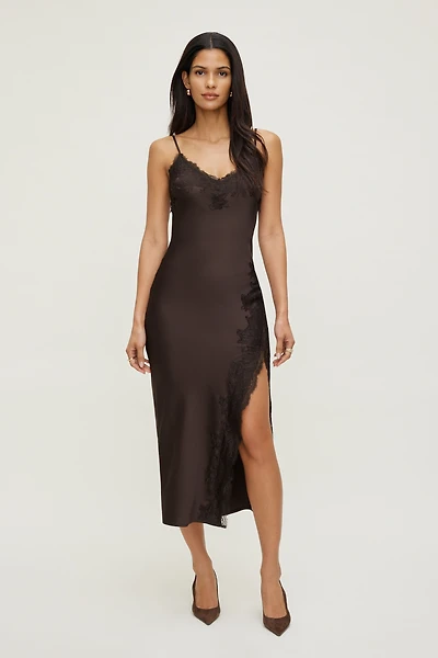 Lace Trim Satin Maxi Dress