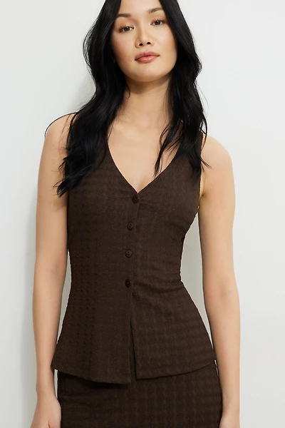 Veste sans manches ouverte texturée à col en V