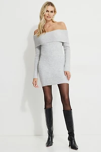 Heavenlyarn™ Off Shoulder Mini Sweater Dress
