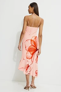 Robe midi asymétrique à volants