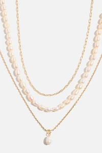 Ensemble de 3 colliers en chaîne et en perles