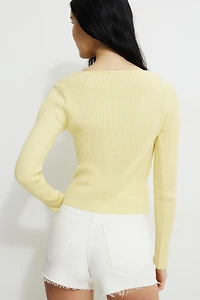 Mila Ribbed V Neck Cardigan