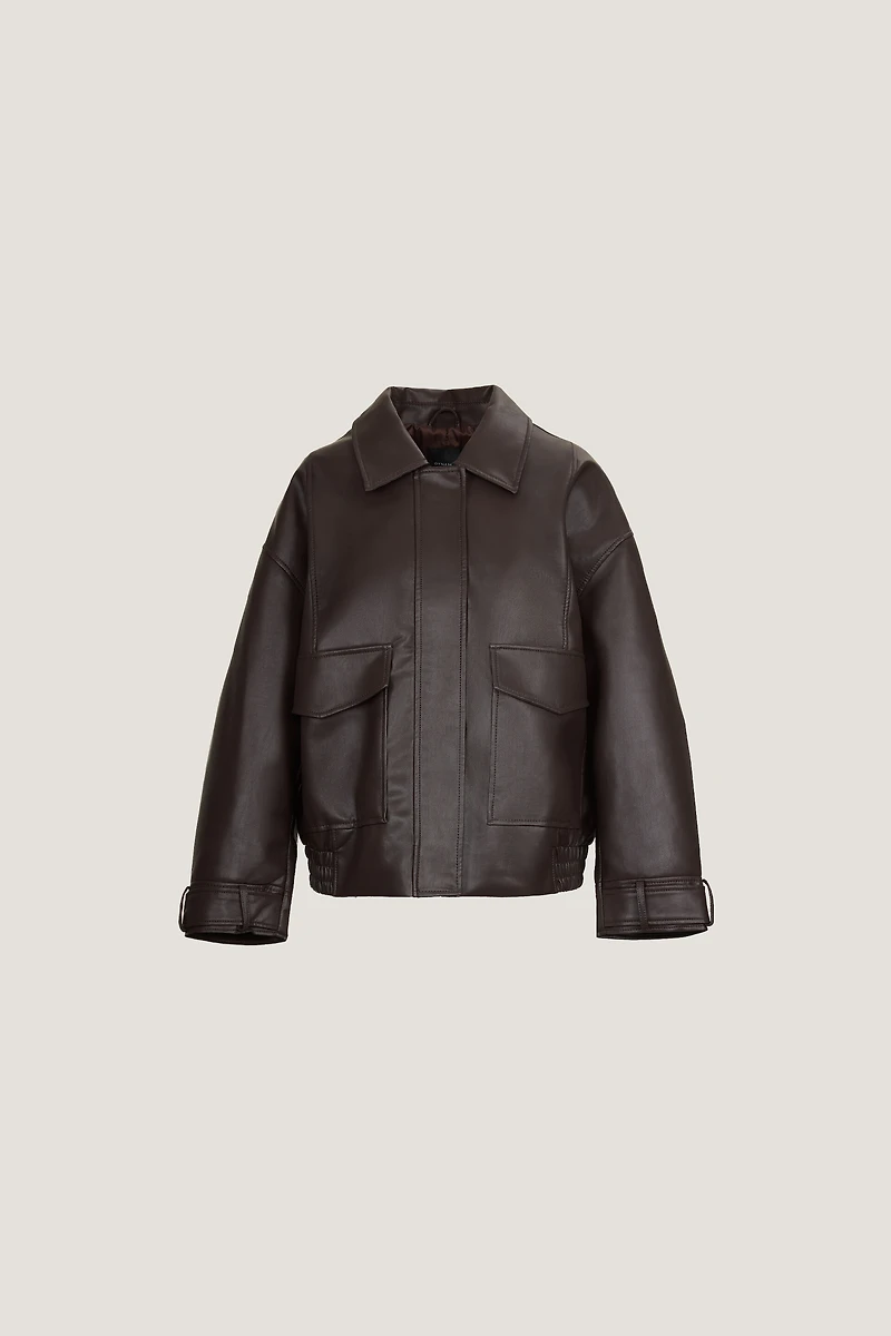 Oversized Faux Leather Aviator Jacket