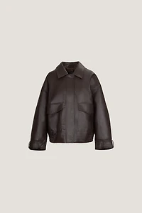 Oversized Faux Leather Aviator Jacket