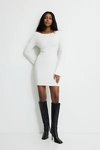 Ribbed Boat Neck Mini Sweater Dress