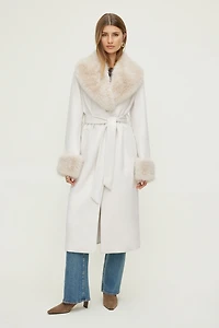 Faux Fur Trim Wool Coat