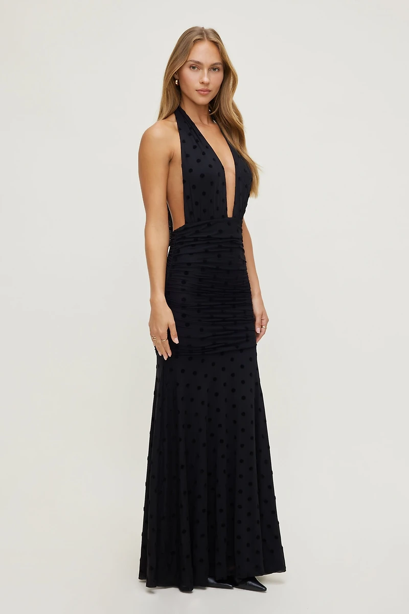 Polka Dot Mesh Maxi Dress
