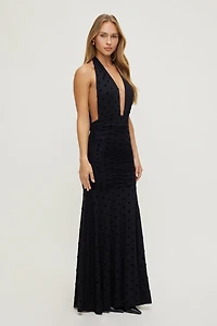 Polka Dot Mesh Maxi Dress