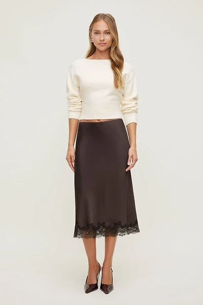 Lace Satin Midi Skirt
