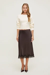 Lace Satin Midi Skirt
