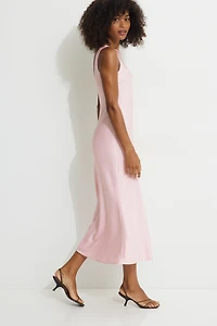Boat Neck Satin Maxi Slip Dress