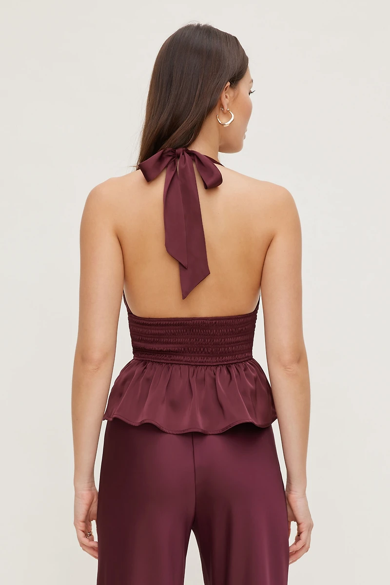 Plunge Satin Halter Top