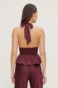 Plunge Satin Halter Top