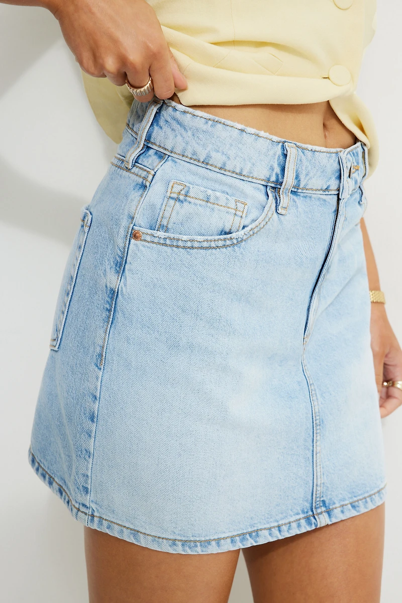 High Rise Denim Mini Skirt