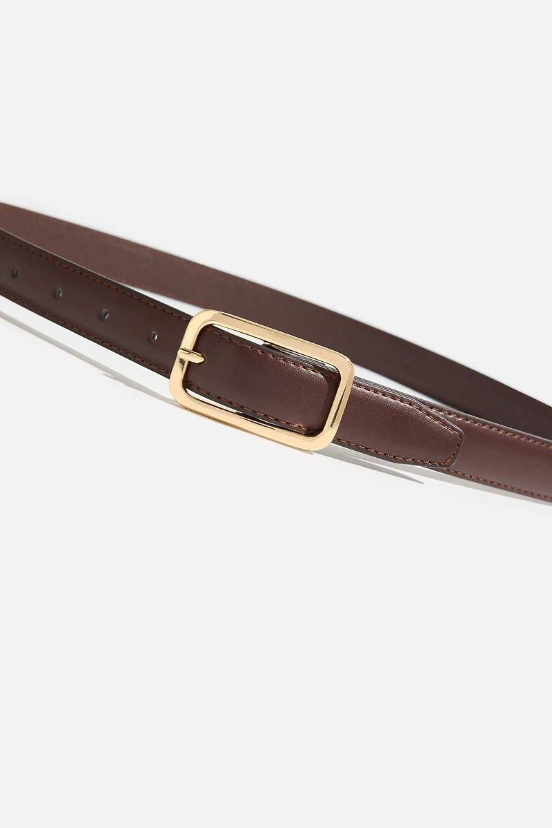 Rounded Rectangle Slim Faux Leather Belt