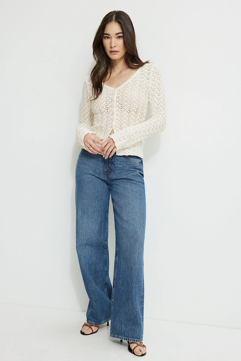 Crocheted V Neck Cardigan
