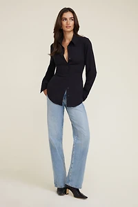 Cinched Waist Fluid Blouse