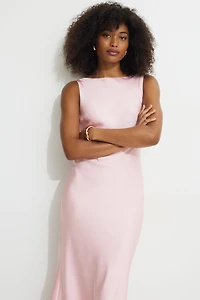 Boat Neck Satin Maxi Slip Dress