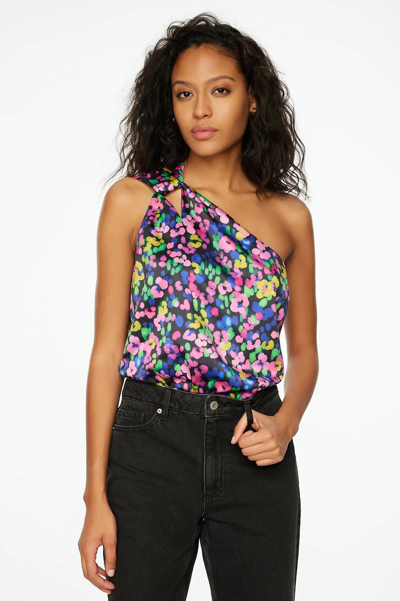 One Shoulder Satin Bodysuit