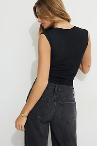 Shirred Plunge Mesh Top