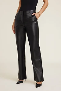 Pantalon en faux cuir à jambe droite Camelia