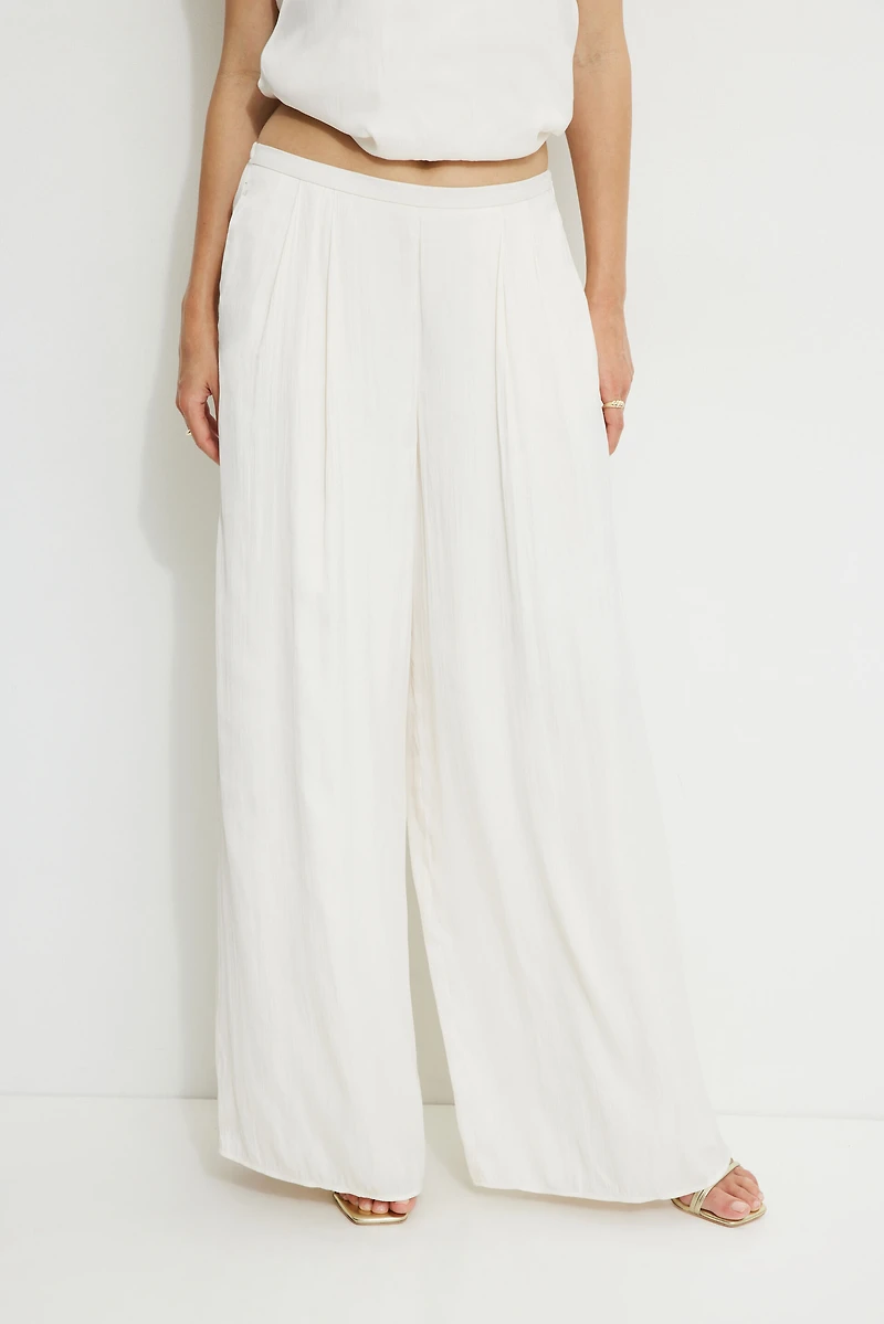 Crinkle Satin Wide Leg Pants