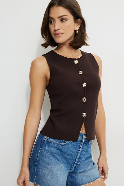 Vera Crewneck Button Up Sweater Vest