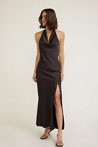 Halter Cowl Neck Satin Blouse