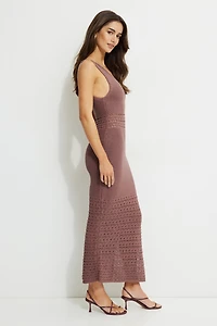 Crocheted V Neck Maxi Sweater Dress