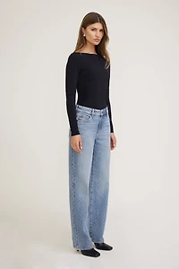Mika Rhinestone Mid Rise Relaxed Straight Leg Jeans