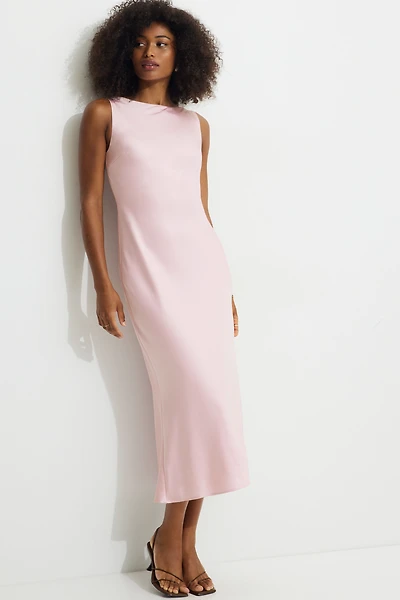 Boat Neck Satin Maxi Slip Dress