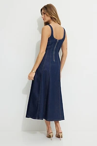 Flared Denim Maxi Dress