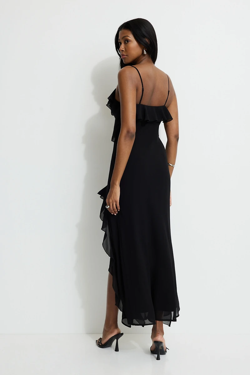 Robe maxi en chiffon à volants
