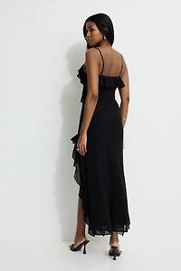 Robe maxi en chiffon à volants