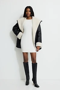 Ribbed Boat Neck Mini Sweater Dress
