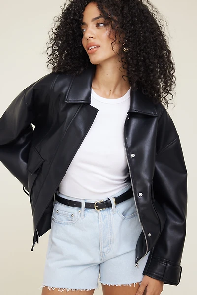 Blouson aviateur ample en faux cuir