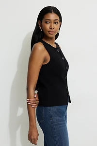 Veste sans manches en tricot à col rond et boutons Vera