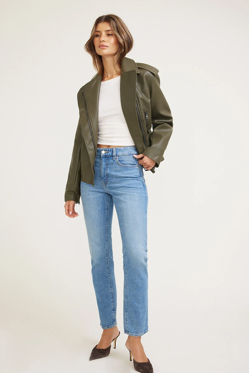 Blouson de moto en faux cuir avec ceinture