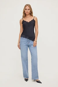 Asymmetric Lace Trim Satin Cami