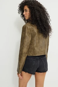 Washed Faux Leather Moto Jacket