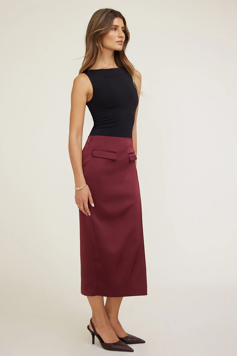 Jupe midi en satin