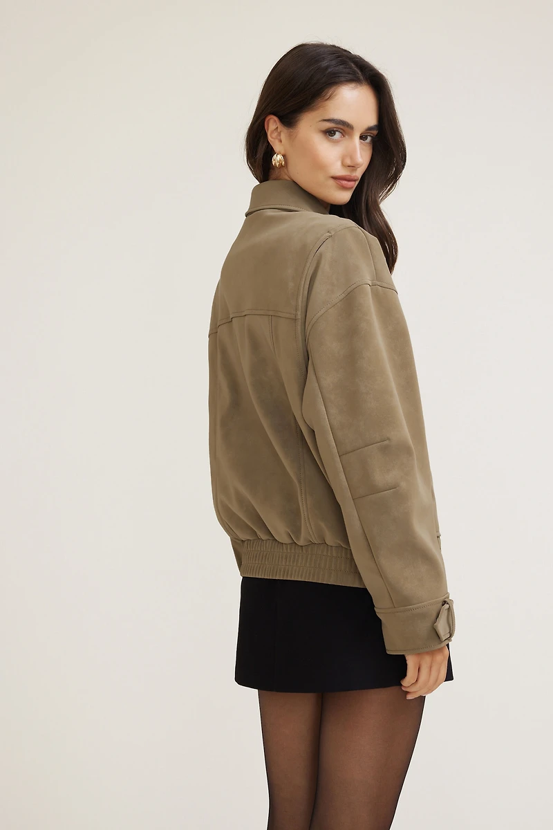 Oversized Faux Suede Aviator Jacket